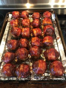 bbq bacon wrapped bison meatballs