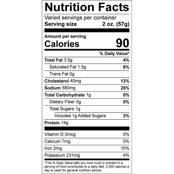 Nutrition Facts for Dakota Pure Bison Smoked Bison