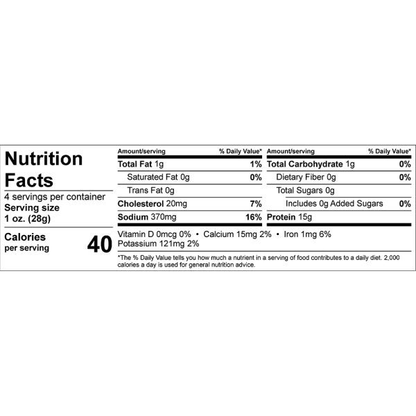 Nutrition Facts Bison Jalapeno Sticks Label